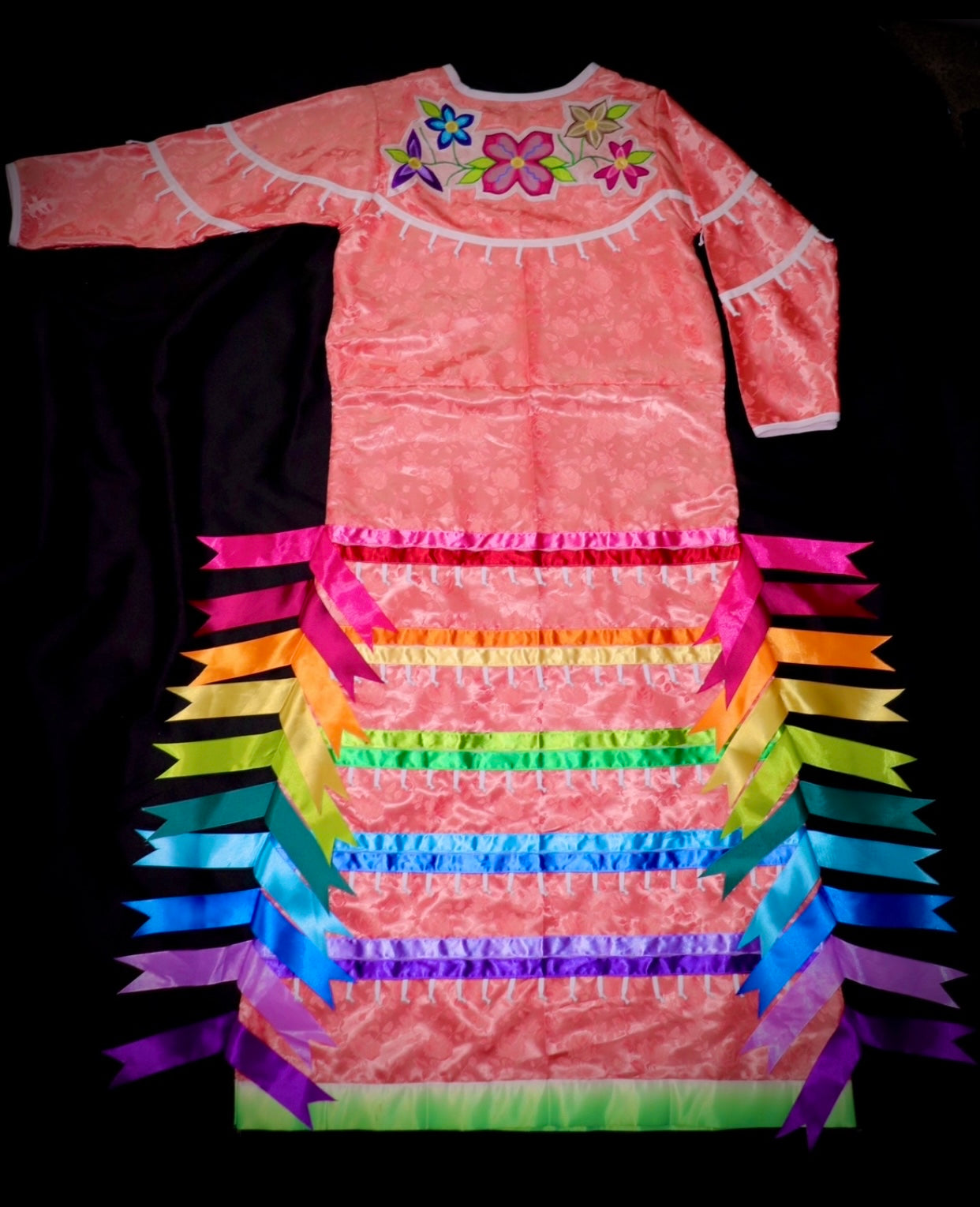 Coral Jingle Dress With Floral Appliqué – notshandiin